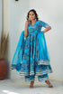 Pomcha Jaipur Blue Cotton Gota Patti Anarkali Set With Soft Net Dupatta